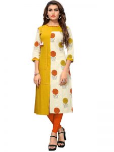 Yellow Slab Cotton Printed Kurti