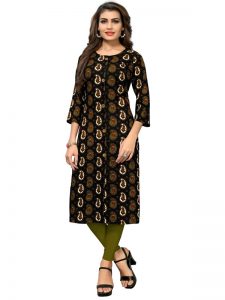 Black Rayon Printed Kurti