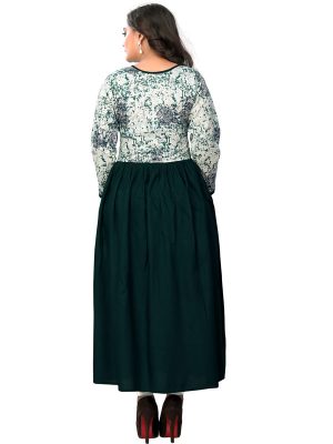 Green Rayon Printed Embroidered Kurti