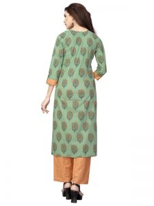 Light Green Cotton Printed Kurti