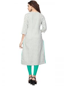 White Flex Cotton Printed Kurti