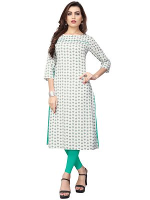 White Flex Cotton Printed Kurti