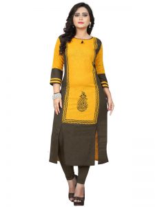 Yellow Slab Cotton Printed Kurti