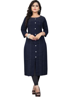 Navy Blue Slab Cotton Hand Work Kurti