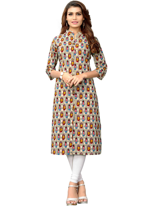 Beige Chekered Embroidered Kurti – Dressline Fashion