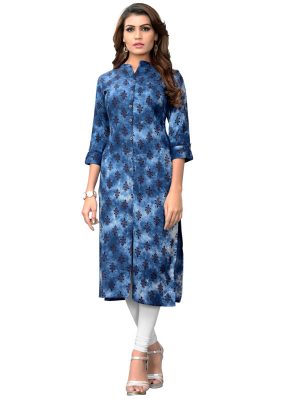 Blue Rayon Printed Kurti