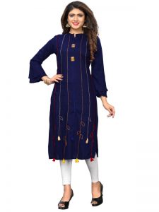 Blue Rayon Applique Kurti