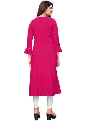Pink Rayon Hand Work Kurti