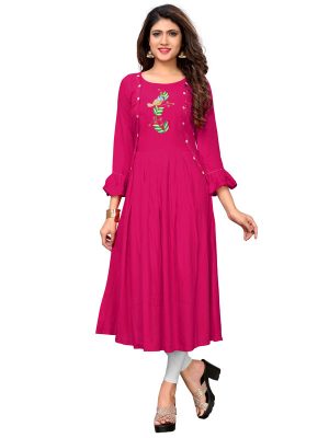Pink Rayon Hand Work Kurti