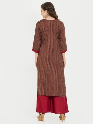 Maroon Rayon Printed & Embroidered Kurti