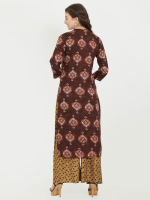 Coffee Rayon Printed Kurti