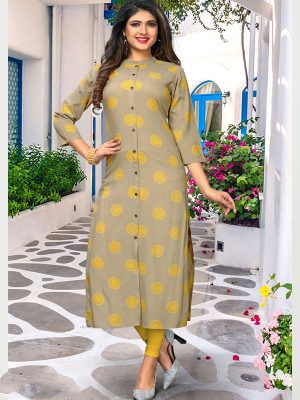 Beige Rayon Printed Kurti