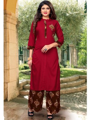 Red Rayon Printed Kurti