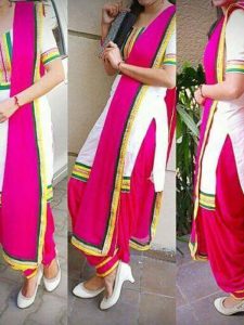 Trendy White Cotton Aline Semi stitched Suit