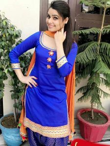 Trendy Blue Cotton Aline Semi stitched Suit