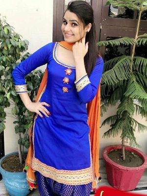 Trendy Blue Cotton Aline Semi stitched Suit