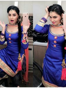 Trendy Blue Cotton Aline Semi stitched Suit