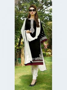 Trendy Black Cotton Aline Semi stitched Suit