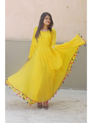Latest Yellow Color Semistitched Dress Material In Georgette Fabric