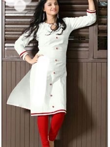 Plain White Color Stitched Kurti In Cotton Fabric