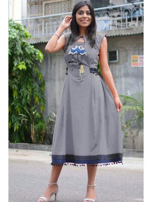 Embroidery Grey Color Stitched Kurti In Cotton Fabric