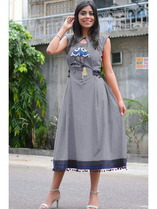 Embroidery Grey Color Stitched Kurti In Cotton Fabric Zakarto