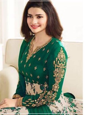 Embroidered Green Color Semistitched Straight Dress Material In Georgette Fabric