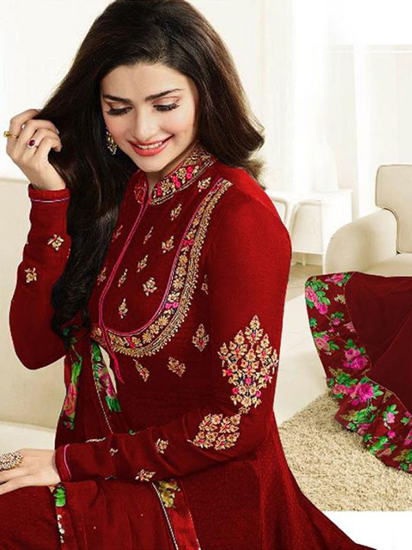 Latest Party Wear Churidar Salwar Suit Red Color