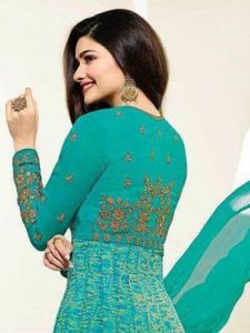 Embroidered Sky Blue Color Semistitched Straight Dress Material In Georgette Fabric