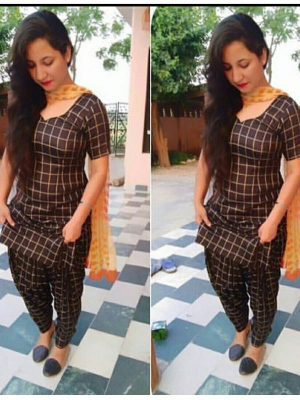 Black Color Semistitched Straight Dress Material In Cotton Fabric