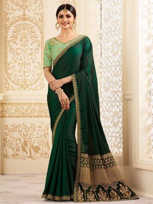 Prachi Desai Green & L Green Sparkle Silk Embroidered Saree
