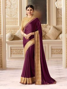 Prachi Desai Purple & Gold Sparkle Silk Embroidered Saree