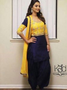Blue Color Semistitched Dress Material In Cotton Fabric