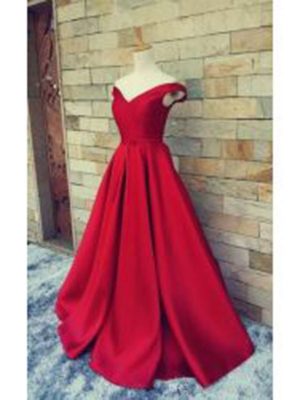 Red Color Stitched Gown In Taffeta Silk Fabric