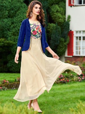 Embroidered Cream Color Stitched Kurti In Cotton Fabric