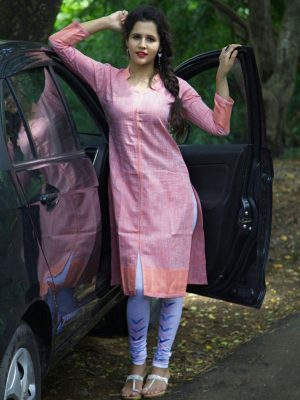Fashionable Plain Pink Color Kurti In Cotton Fabric