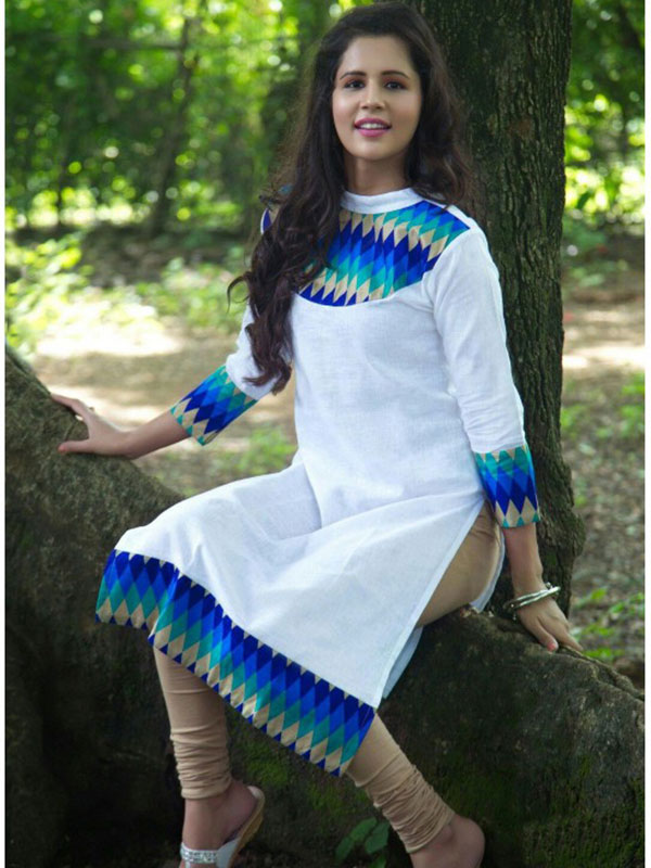 Printed white kurti, pant and dupatta with gota lace work - Kurti Fashion