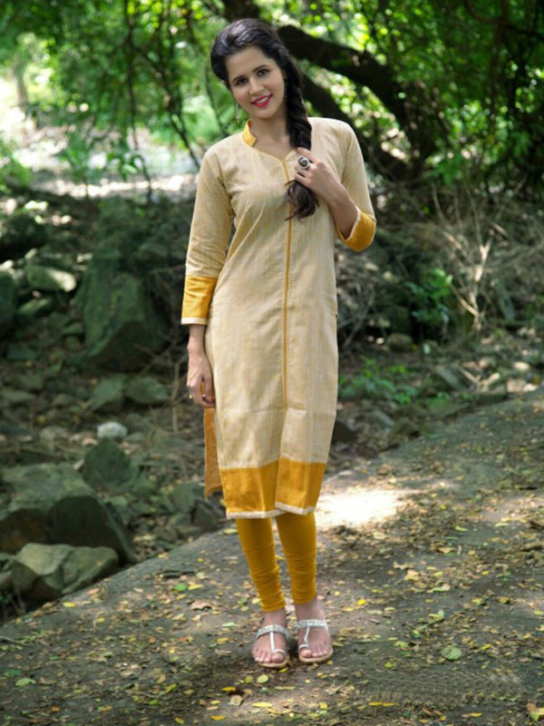 Plain Cotton Straight Kurti in Off white - KTI1900