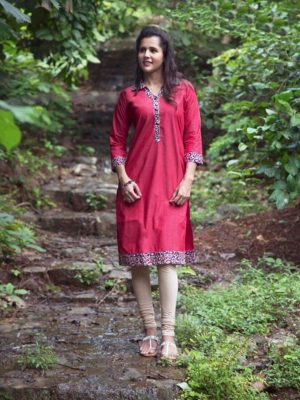 Casual Plain Pink Color Kurti In Cotton Fabric