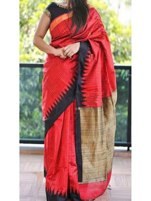 Womenâs Bhagalpuri Silk Printed Red Sarees Daily Wear