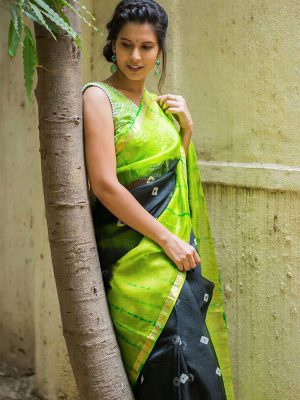 Trendy Chanderi Bhagalpuri Silk Black Colour Saree