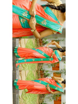 New Arrival Orange Colour Cotton Saree With Moti Less