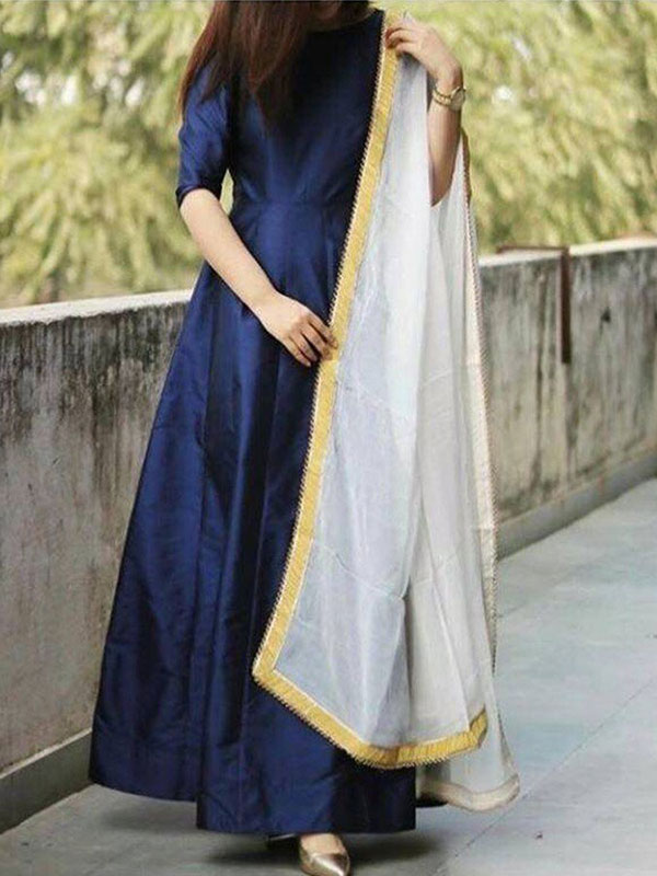 Buy Classic Navy Blue Bhagalpuri Silk Embroidery Worked Salwar Suit at best  price - Gitanjali Fashions