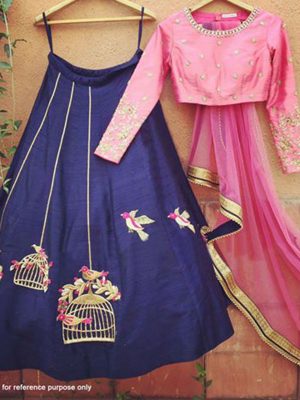 Fashionable Blue And Pink Color Lahenga Choli In Raw Silk Fabric