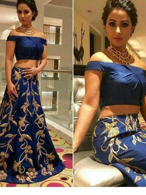 Embroidered Work Blue Color Lahenga Choli In Raw Silk Fabric