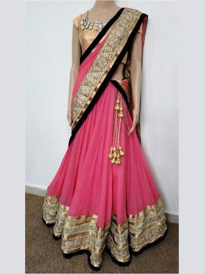 Embroidered Work Pink Color Lahenga Choli In Georgette Fabric