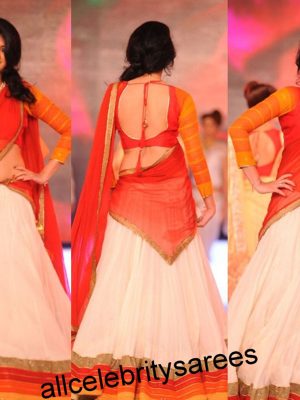 White And Orange Color Lahenga Choli In Raw Silk And Net Fabric