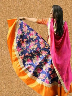 Printed Multicolor Lahenga Choli In Bhagalpuri Silk Fabric