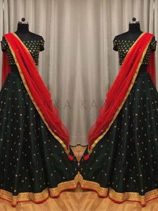 Embroidered Work Black Color Lahenga Choli In Raw Silk Fabric
