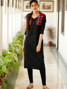 Casual Black Color Kurti In Cotton Fabric